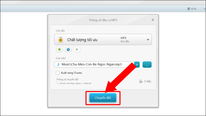 Nhấn chọn chuyển đổi để chuyển file sang MP3